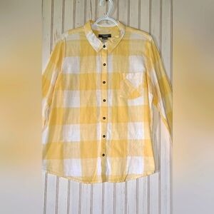 Ladies  Natural Reflections Cotton Plaid Summer SunShine Shirt Yellow White  XL